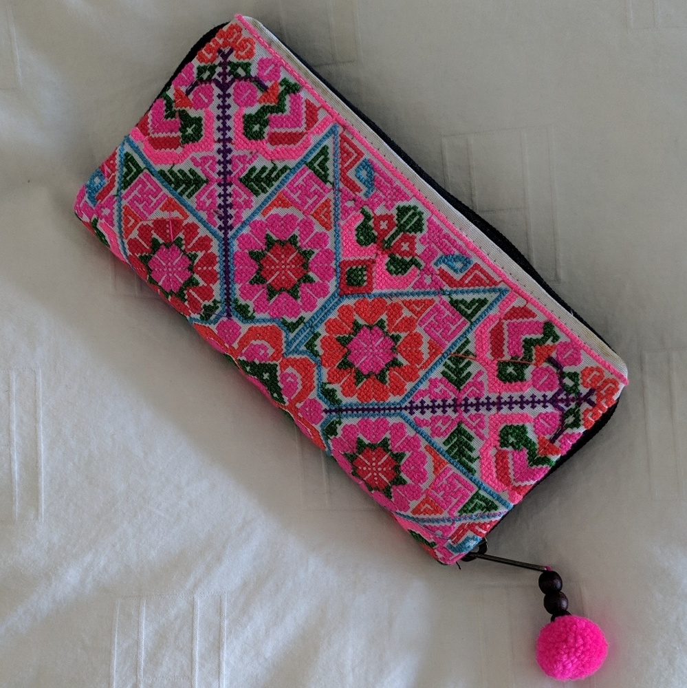 Peruvian textile pompom wallet OS